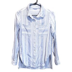 Athleta Shirt Small Blue White Striped Button Down Long Sleeve Casual Women XS